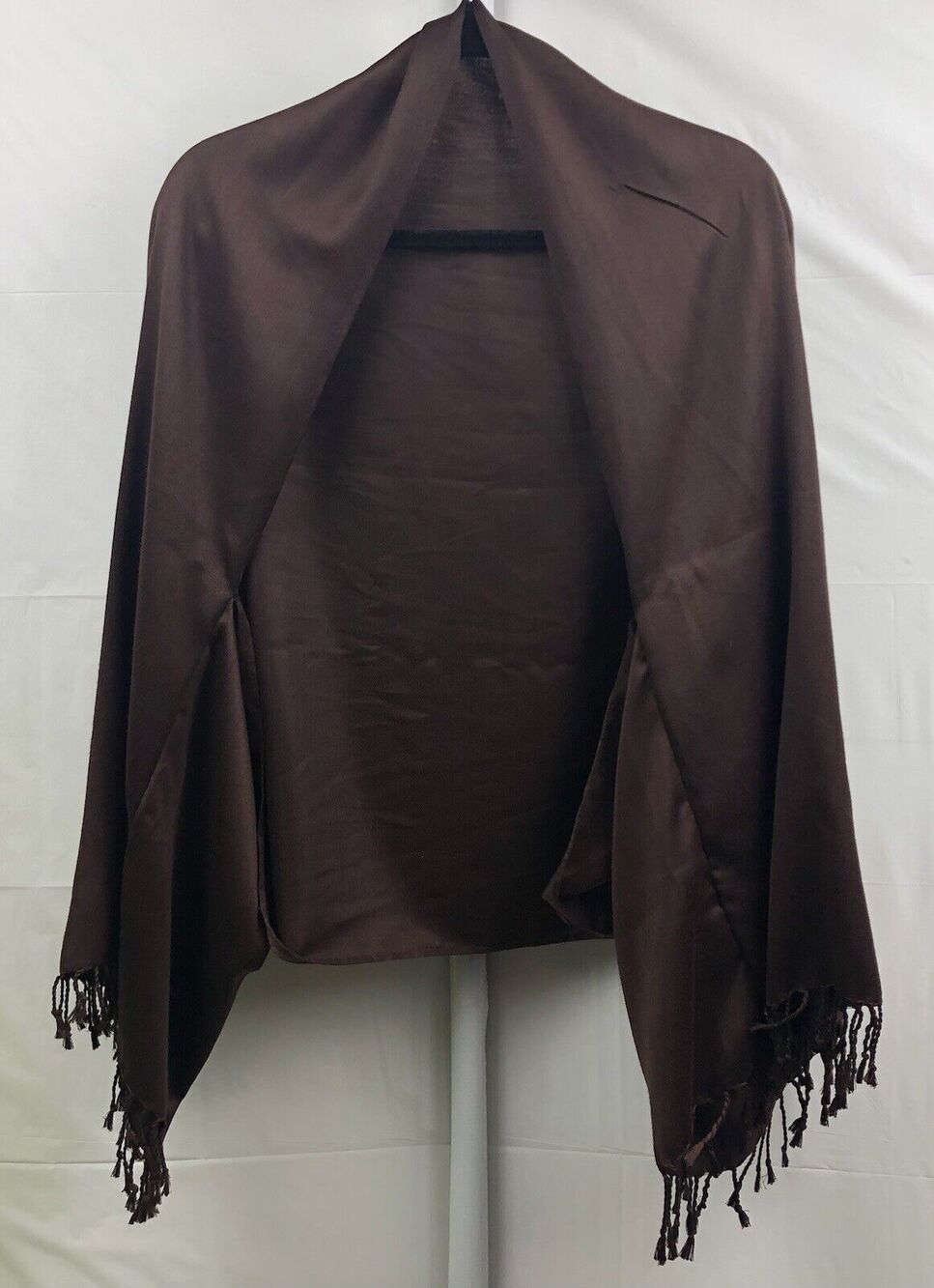 For Your Ease Only Scarf Women O/S Brown Cocoon Shrug Open Front Fringe Wrap